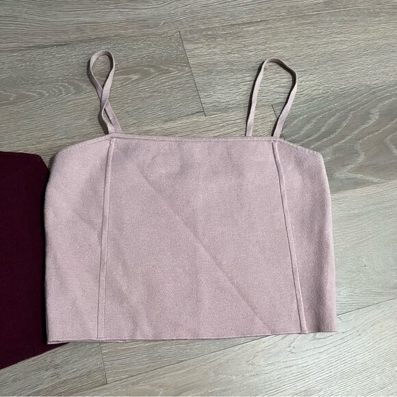 Express Square Neck Knit Sweater Cami Burgundy Pink Spaghetti Strap Tops S - Picture 2 of 9
